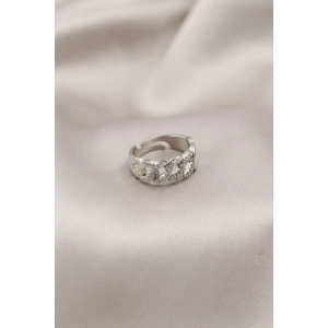 Gümüş Renk Metal Zincir Model Taşlı Kadın Yüzük