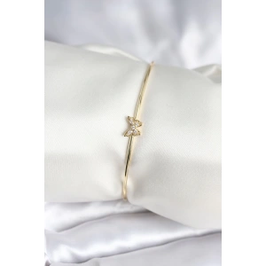 Kelebek Figürlü Zirkon Taşlı Gold Renk Pirinç Kadın Bileklik