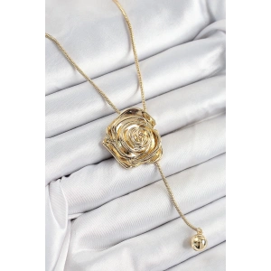 Pirinç Asansörlü Gül Model Gold Renk Kadın Kolye