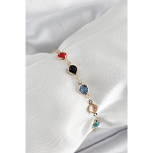 Pirinç Asorti Model Gold Renk Zirkon Taşlı Kadın Bileklik