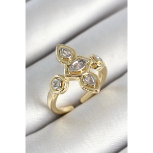 Pirinç Beş Taş Trend Figür Zirkon Taşlı Gold Renk Ayarlanabilir Kadın Yüzük