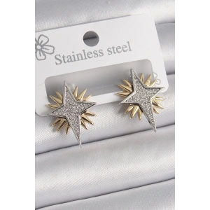 Pirinç Gold Gümüş Renk Zirkon Taşlı Kutup Yılıdız Model Kadın Küpe