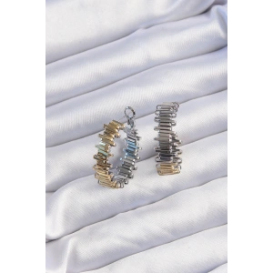 Pirinç Gold Gümüş Renkli Tırtıklı Halka Küpe