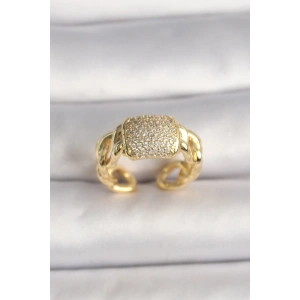 Pirinç Gold Renk Ayarlanabilir Zirkon Taşlı Kadın Yüzük