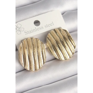 Pirinç Gold Renk İşlemeli Daire Plaka Model Kadın Küpe