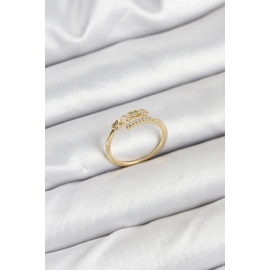 Pirinç Gold Renk Kalpli Detaylı Zirkon Taşlı Kadın Yüzük