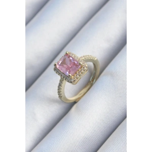 Pirinç Gold Renk Pembe Zirkon Taşlı Kadın Yüzük