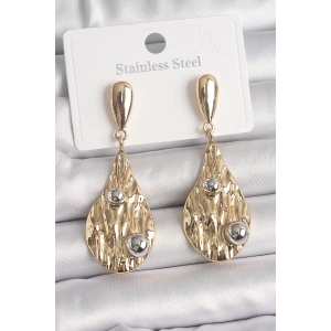 Pirinç Gold Renk Sallantı Damla Model Gümüş Top Detay Kadın Küpe