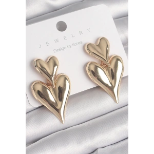 Pirinç Gold Renk Sallantı Kalp Model Kadın Küpe