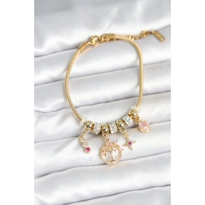 Pirinç Gold Renk Yaşam Ağacı Charmlı Kadın Bileklik