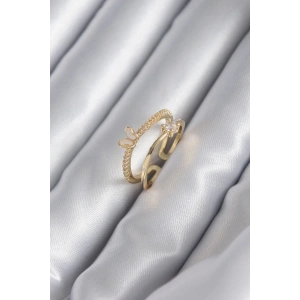 Pirinç Gold Renk Zirkon Taş Detay Kelebek Model Kadın Yüzük