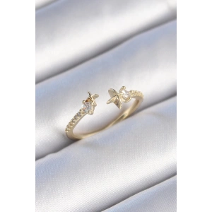 Pirinç Gold Renk Zirkon Taş Detay Yıldız Model Kadın Yüzük