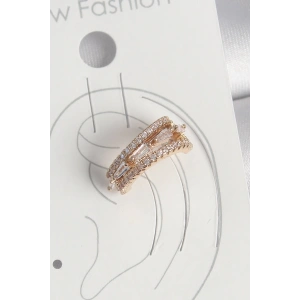 Pirinç Gold Renk Zirkon Taşlı 3Lü Sıralı Model Kadın Kıkırdak Küpe