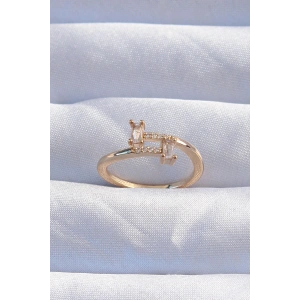 Pirinç Gold Renk Zirkon Taşlı Geometrik Ayarlanabilir Yüzük