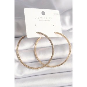 Pirinç Gold Renk Zirkon Taşlı Halka Model Kadın Küpe