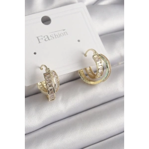 Pirinç Gold Renk Zirkon Taşlı Halka Model Kadın Küpe