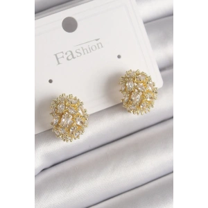 Pirinç Gold Renk Zirkon Taşlı Kadın Küpe