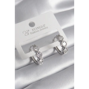 Pirinç Gold Renk Zirkon Taşlı Kalp Detay Kadın Küpe