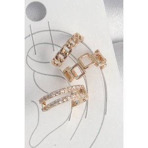 Pirinç Gold Renk Zirkon Taşlı Kare Zincir Model Kadın Kıkırdak Küpe