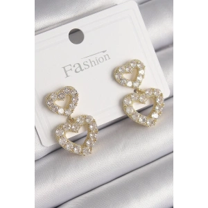 Pirinç Gold Renk Zirkon Taşlı Sallantı Kalp Model Kadın Küpe