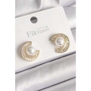 Pirinç Gold Renk Zirkon Taşlı Salyangoz Model İnci Detay Kadın Küpe