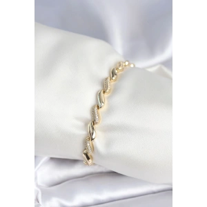 Pirinç Gold Renk Zirkon Taşlı Sarmal Model Kadın Bileklik