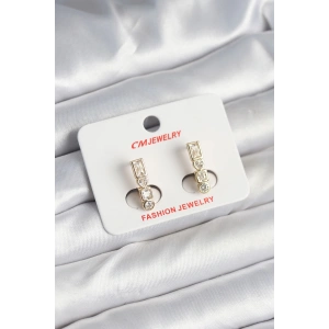 Pirinç Gold Renk Zirkon Taşlı Vintage Kadın Küpe