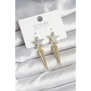 Pirinç Gold Renk Zirkon Taşlı Yıldız Model Çivi Kadın Küpe