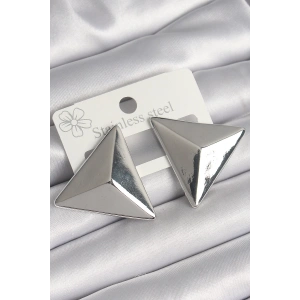 Pirinç Gümüş Renk 3D Üçgen Model Kadın Küpe