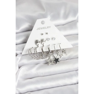 Pirinç Gümüş Renk 6lı Kadın Küpe Seti