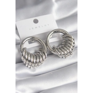 Pirinç Gümüş Renk Halka Sarmal Model Kadın Küpe