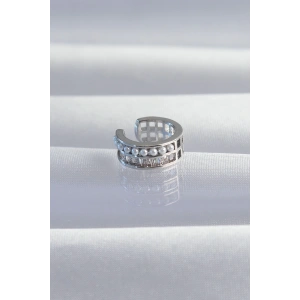 Pirinç Gümüş Renk İncili Baget Taşlı Earcuff Küpe