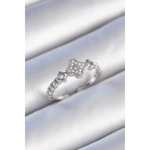 Pirinç Gümüş Renk İncili Yonca Model Zirkon Taş Detaylı Kadın Yüzük