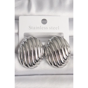 Pirinç Gümüş Renk İşlemeli Oval Model Kadın Küpe