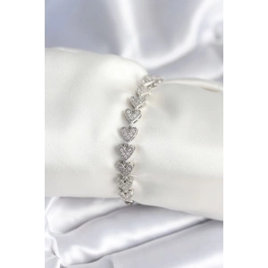 Pirinç Gümüş Renk Kalp Model Kadın Bileklik