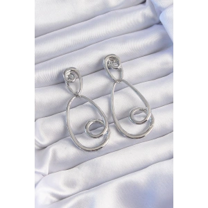 Pirinç Gümüş Renk Kıvrımlı Sallantılı Küpe