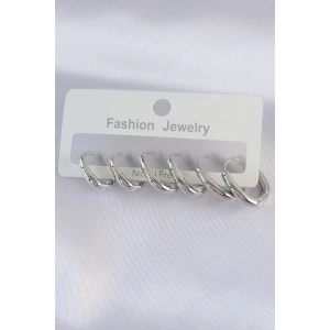 Pirinç Gümüş Renk Oval Küpe Seti