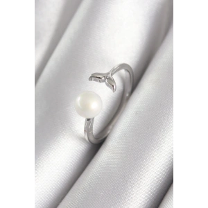 Pirinç Gümüş Renk Top İnci Figür Balık Kuyruğu Model Kadın Yüzük