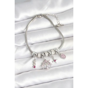 Pirinç Gümüş Renk Yaşam Ağacı Charmlı Kadın Bileklik