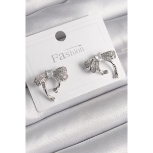 Pirinç Gümüş Renk Zirkon Taşlı Fiyonk Model Kadın Küpe