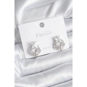 Pirinç Gümüş Renk Zirkon Taşlı Kadın Küpe