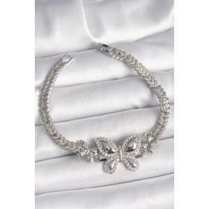 Pirinç Gümüş Renk Zirkon Taşlı Kelebek Model Kadın Bileklik