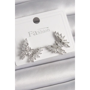 Pirinç Gümüş Renk Zirkon Taşlı Kelebek Model Kadın Küpe