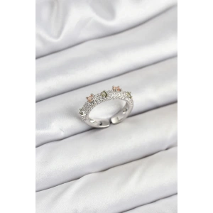 Pirinç Gümüş Renk Zirkon Taşlı Vintage Kadın Yüzük