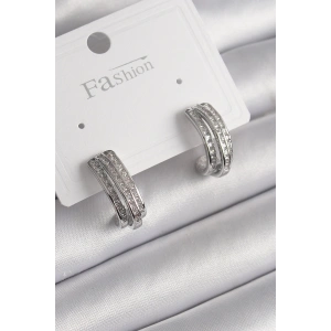 Pirinç Gümüş Renk Zirkon Taşlı Yarım Halka Model Kadın Küpe