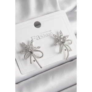 Pirinç Gümüş Renk Zirkon Taşlı Yıldız Düğüm Model Kadın Küpe