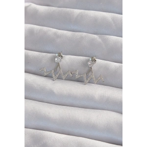 Pirinç Gümüş Renk Zirkon Taşlı Zikzak Küpe