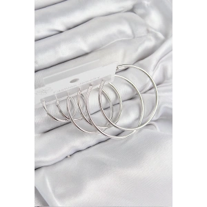 Pirinç Halka Model Gümüş Renk Kadın Set Küpe