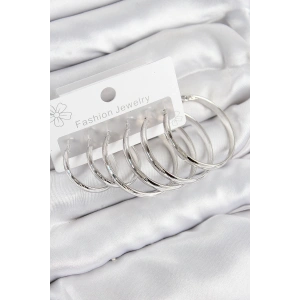 Pirinç Halka Model Gümüş Renk Kadın Set Küpe