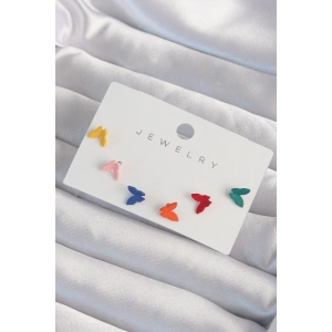 Pirinç Rengarenk Mineli Minimal Kelebek Küpe Seti